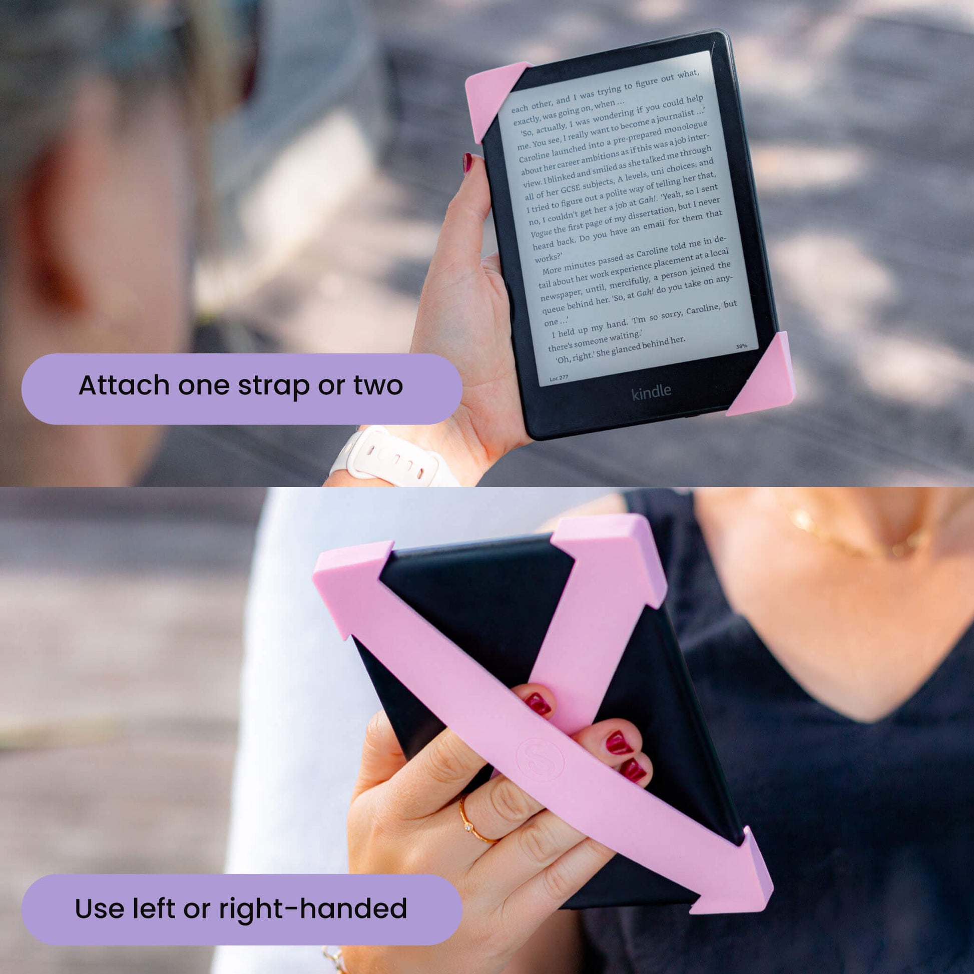 Candy Pink Kindle Straps - Set of Two | eReaders best companion for a comfy, secure grip that makes reading anywhere drop-free! - Buy Kindle Accessories Direct